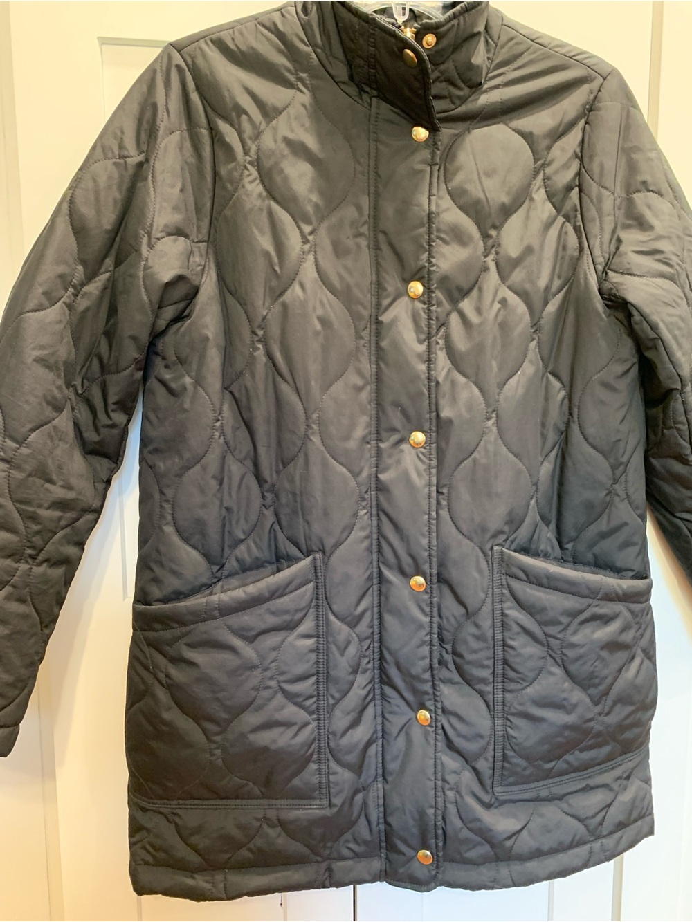 J CREW FACTORY City Puffer Coat Women's S Black Quilted Pockets Gold Details - Picture 4 of 14
